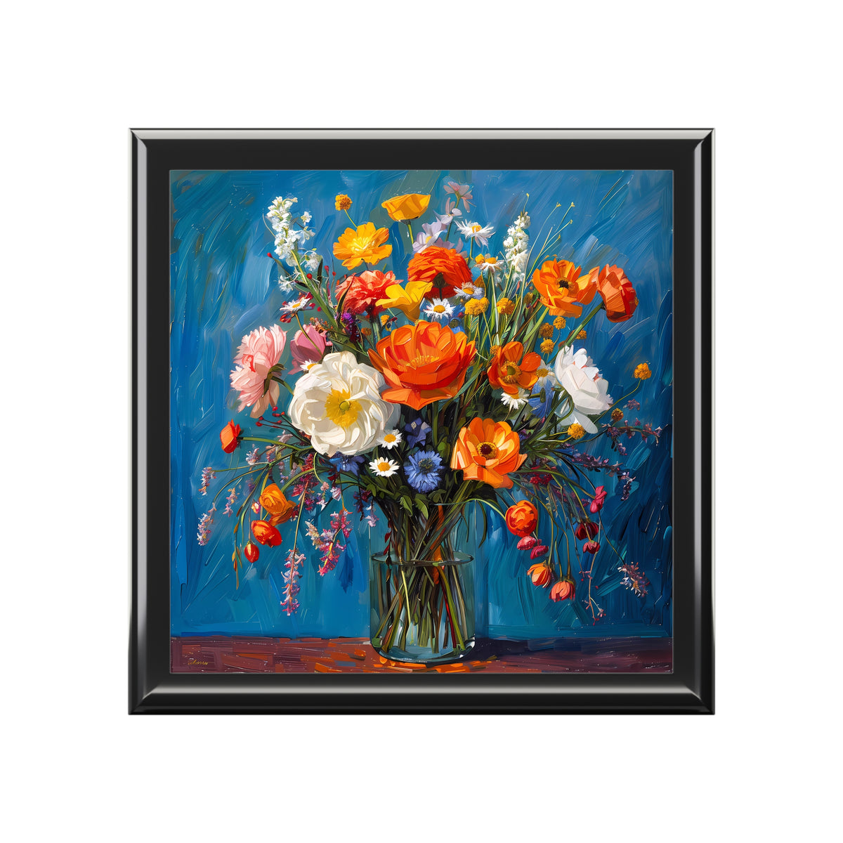 Blossoms on Blue Jewelry Box - Where Elegance Meets the Tranquil Beauty of Blooms! High Quality Rubberwood Jewelry Box with Glossy Finish. Perfect gift.