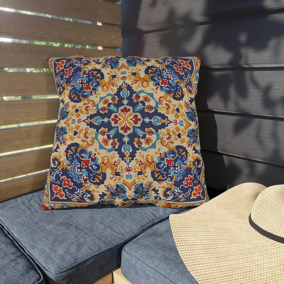 Moorish Elegance Square Outdoor Pillow - Spun Polyester - Double-Sided Print - UV-Resistant - Water-Resistant - Available in 3 sizes.