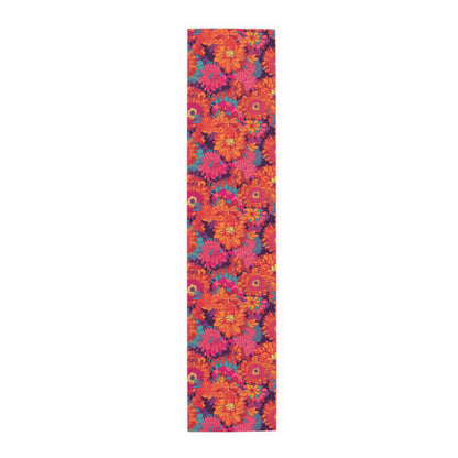 On Fire Flower Power Table Runner - Groovy 60s Vibes Meet Modern Elegance! Available in 2 sizes.