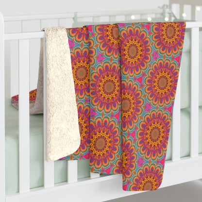 Bohemian Floral Medley Sherpa Fleece Blanket - Embrace Boho Chic with Every Snuggle! Available in 2 sizes.