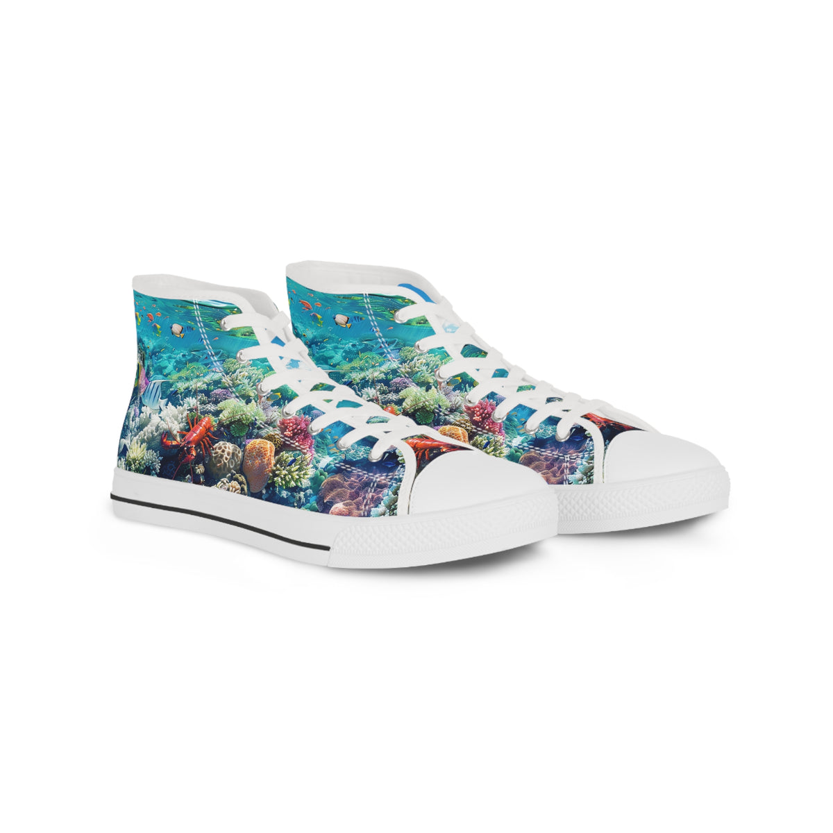Coral Gaze Men's High Top Sneakers - Journey Below and Beyond – Where Sea Meets Shore!