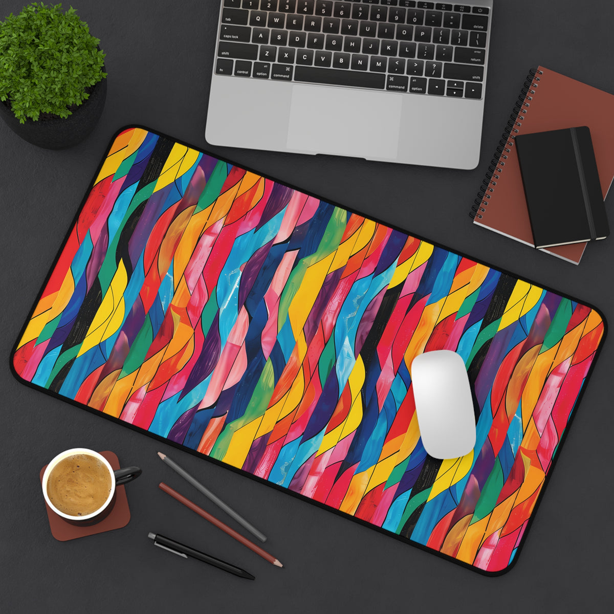 Retro Ripples Desk Mat (Desk Pad) - Colorful Vibes for Your Desk! Available in 3 sizes.