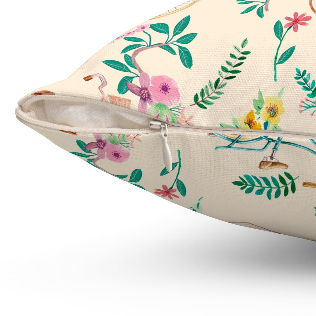 Spring Bicycle Square Throw Pillow - Spun Polyester - Double-Sided Print - Concealed Zipper - Available in 7 Sizes