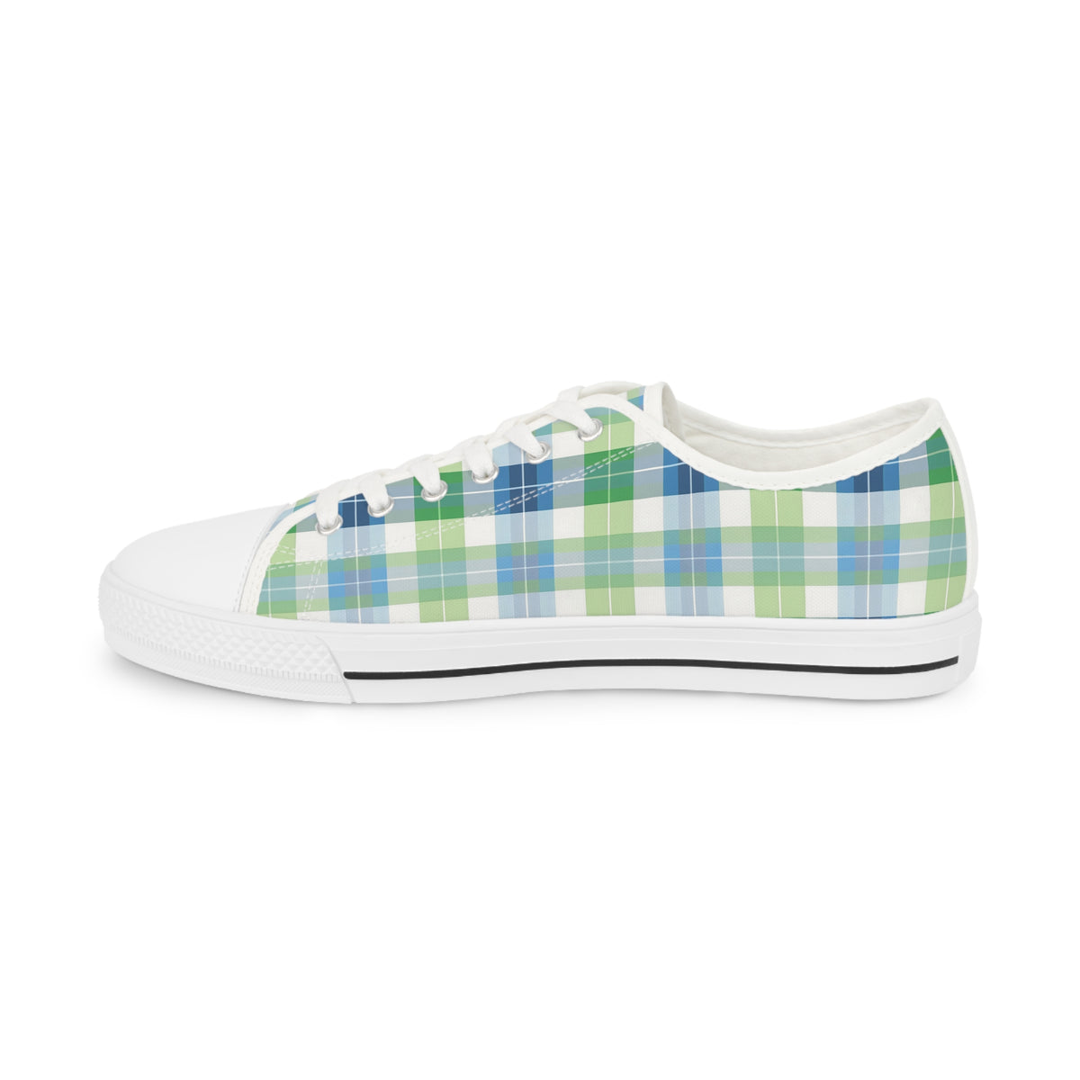 Spring Mist Plaid Men's Low Top Sneakers - Step Boldly into Spring – Where Classic Plaid Meets Modern Energy!