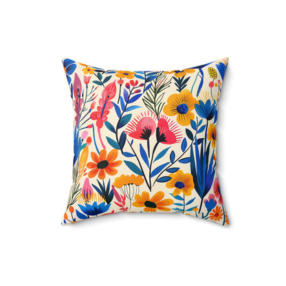Happy Heartfelt Blooms Square Throw Pillow - Spun Polyester - Double-Sided Print - Concealed Zipper - Available in 7 sizes