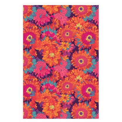 On Fire Flower Power Wrapping Paper - Ignite Your Gifts With Colorful Floral Vintage Vibes! Available in 2 sizes.