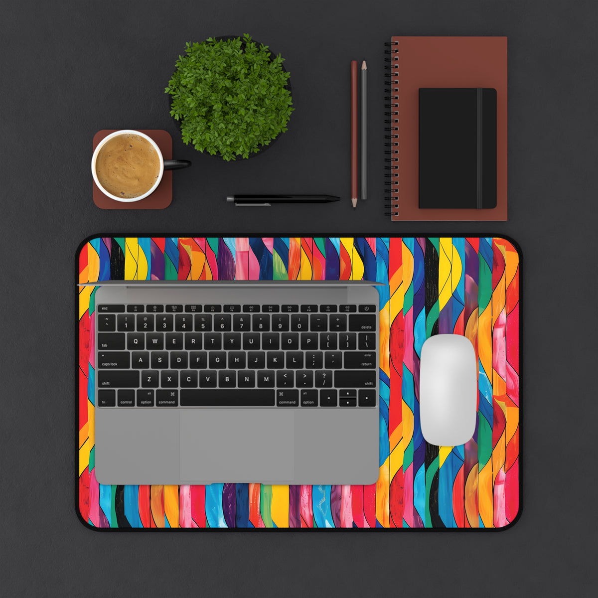 Retro Ripples Desk Mat (Desk Pad) - Colorful Vibes for Your Desk! Available in 3 sizes.