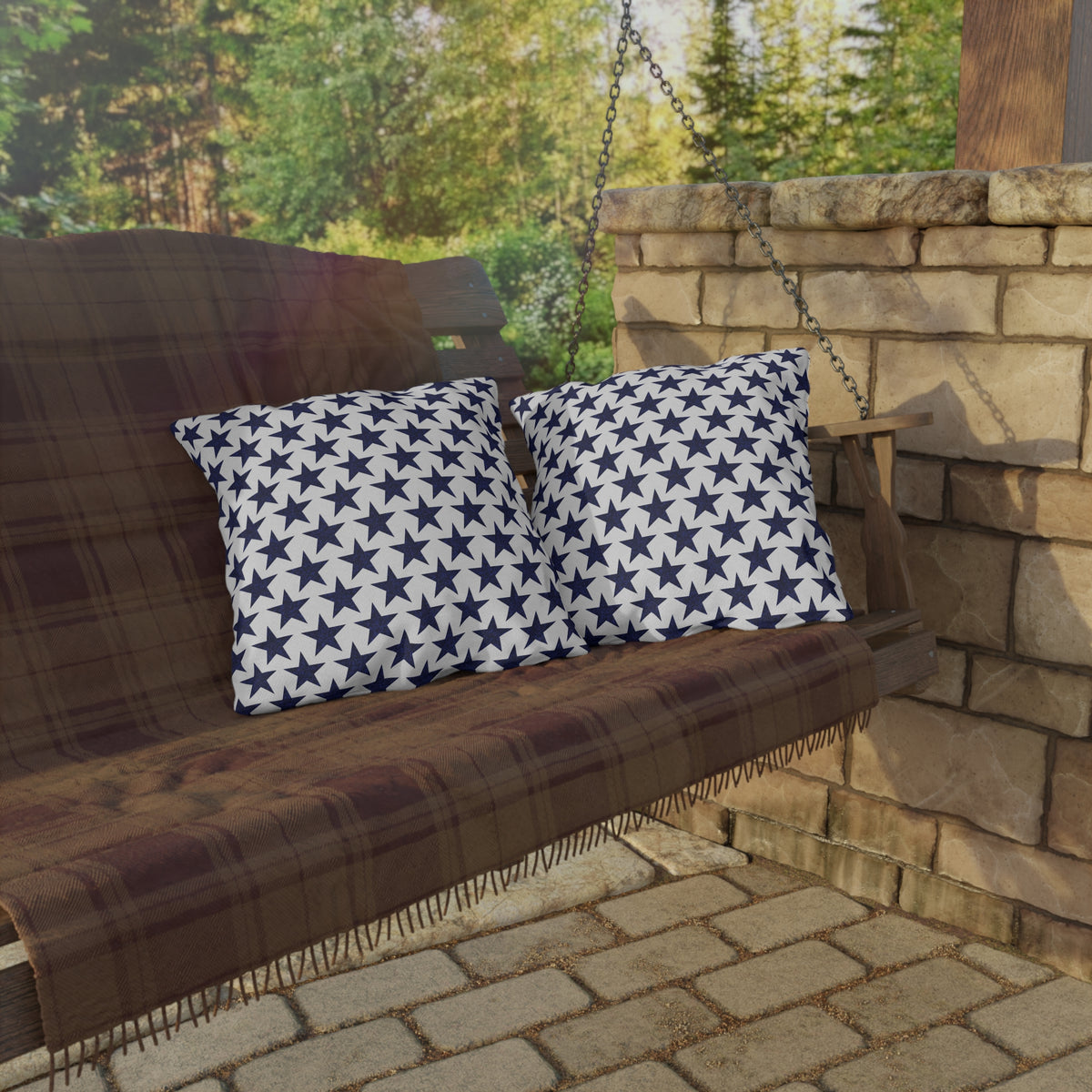 Starry Salute Square Outdoor Pillow - Spun Polyester - Double-Sided Print - Concealed Zipper - Available in 3 sizes.