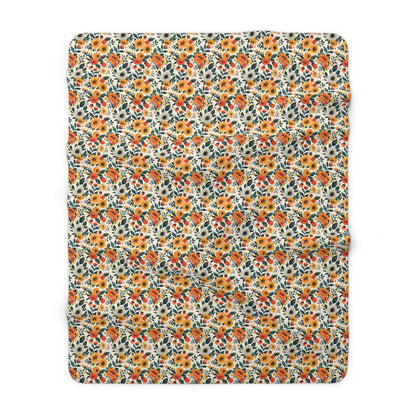 Golden Bloom Harmony Sherpa Fleece Blanket - Curl Up in Comfort - Bright Blooms for Blissful Days! Available in 2 sizes.