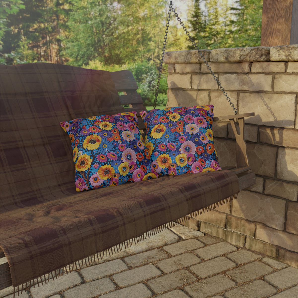 Midnight Garden Whimsy Square Outdoor Pillow - Spun Polyester - Double-Sided Print - UV-Resistant - Water Resistant - Available in 3 sizes.