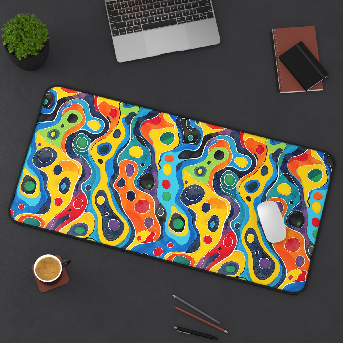 Groovy Splash Desk Mat (Desk Pad) - Bring the Funk of the '60s to Your Desk! Available in 3 sizes.