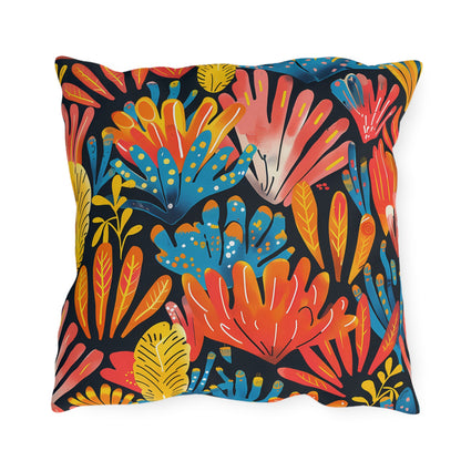 Coral Plume Square Outdoor Pillow - Spun Polyester - Double-Sided Print - UV-Resistant - Water-Resistant - Available in 3 sizes.