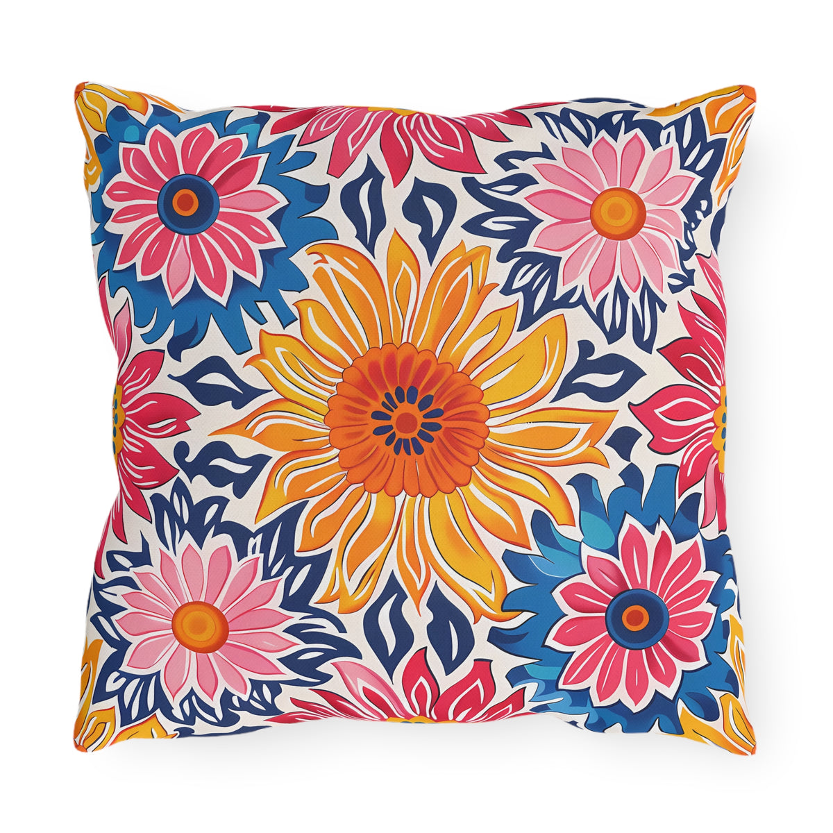 Sunsplash Petals Square Outdoor Pillow - Spun Polyester - Double-Sided Print - UV-Resistant - Water-Resistant - Available in 3 sizes.