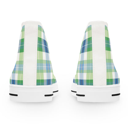 Spring Mist Plaid Ladies' High Top Sneakers - Step Bright, Stand Tall - Vibrancy at Every Turn!