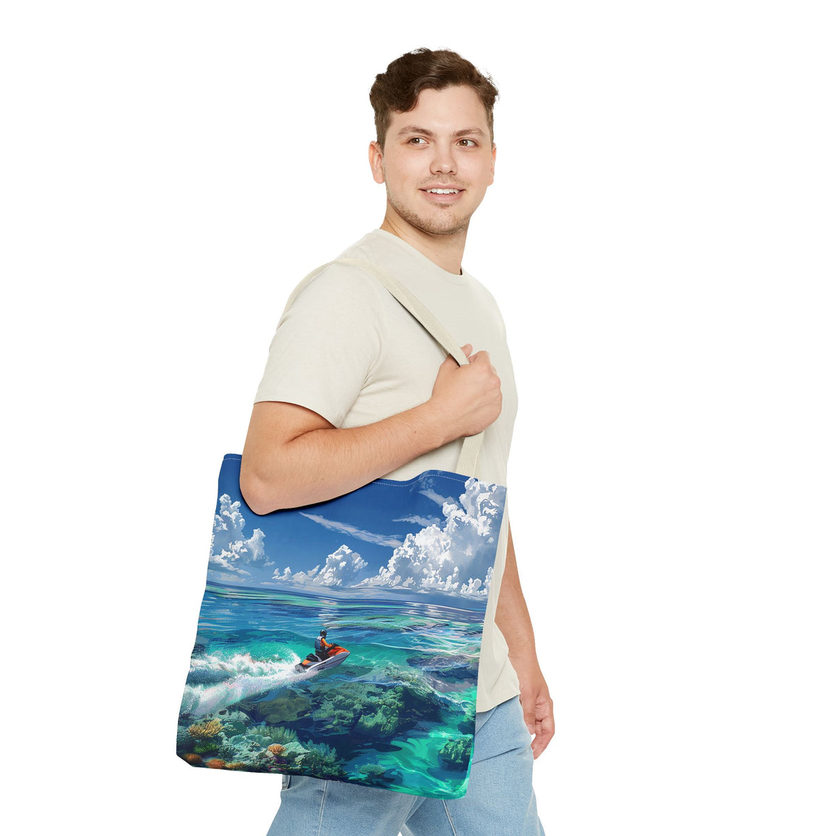Jet Ski Tropical Paradise Tote Bag - Carry the Coastline - Where Adventure Meets Accessories! Available in 3 sizes.