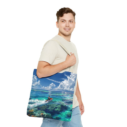 Jet Ski Tropical Paradise Tote Bag - Carry the Coastline - Where Adventure Meets Accessories! Available in 3 sizes.