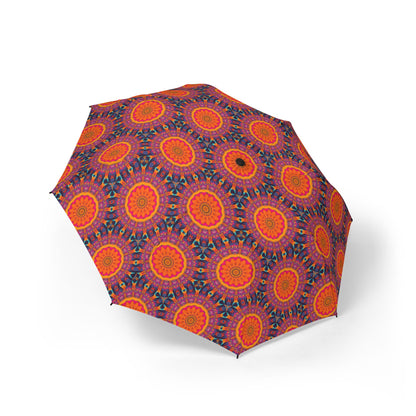 Fiery Mosaic Magic Foldable Umbrella - Compact Semi-Automatic Travel Umbrella