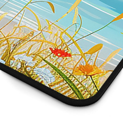 Daisy Beach Rider Desk Mat - Cycle the Beach During Your Work - Gorgeous Bike, Flowers & Beach! Available in 3 sizes.