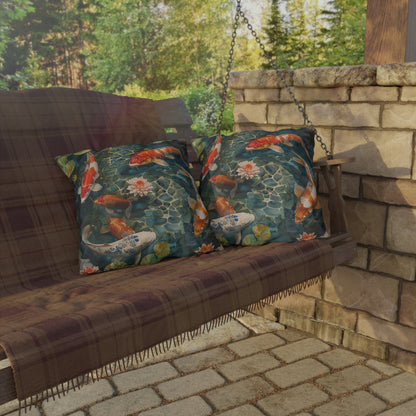 Tranquil Koi Oasis Square Outdoor Pillow - Spun Polyester - Double-Sided Print - UV-Resistant - Water-Resistant - Available in 3 sizes.