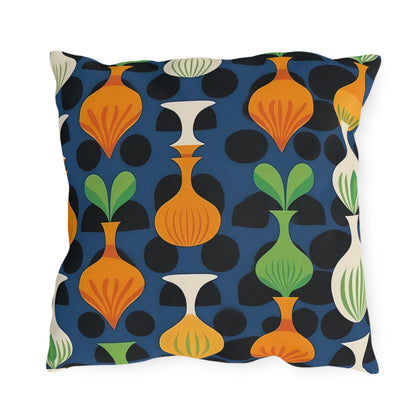 Mod Floating Vases Square Outdoor Pillow - Spun Polyester - Double-Sided Print - UV-Resistant - Water-Resistant - Available in 3 sizes.