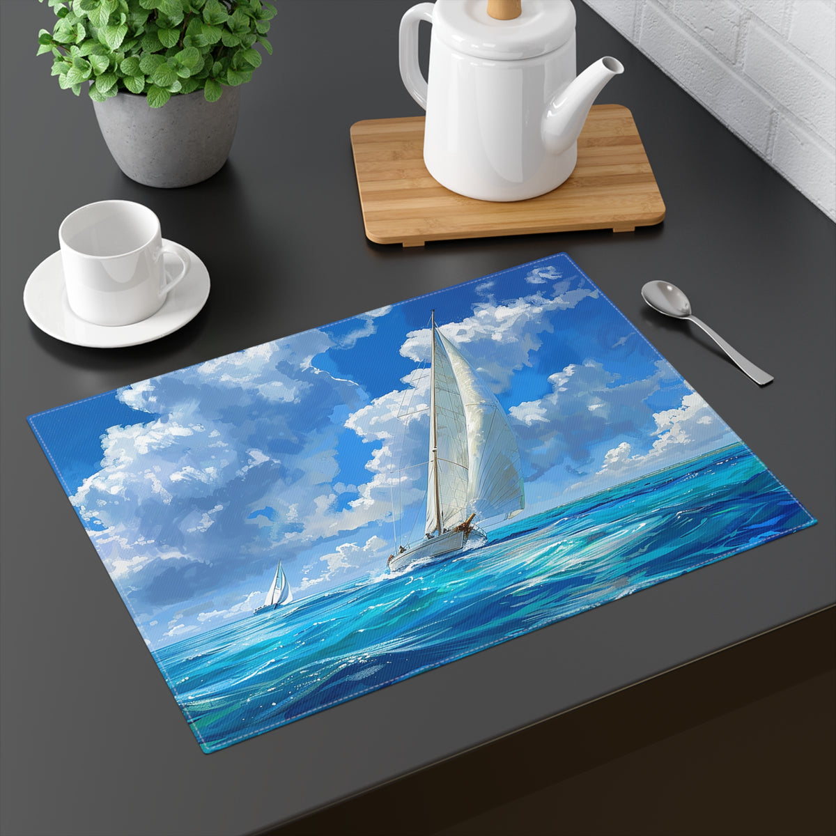 Ocean Breeze Sailing Placemat - Sail into Serenity with Every Meal! Cotton Twill - 18" x 14"