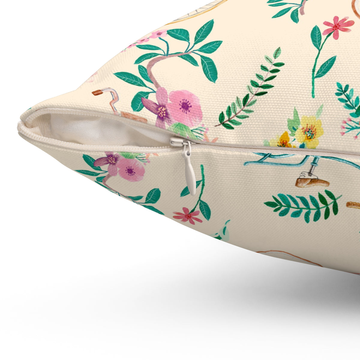 Spring Bicycle Square Throw Pillow - Spun Polyester - Double-Sided Print - Concealed Zipper - Available in 7 Sizes