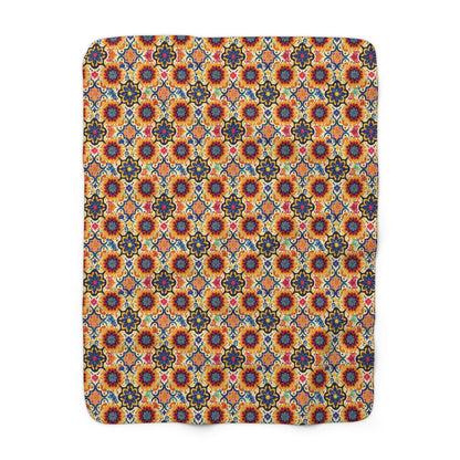 Moorish Mosaic Majesty Sherpa Fleece Blanket - Wrap Yourself in Worldly Elegance - Where History Meets Home Comfort! Available in 2 sizes.