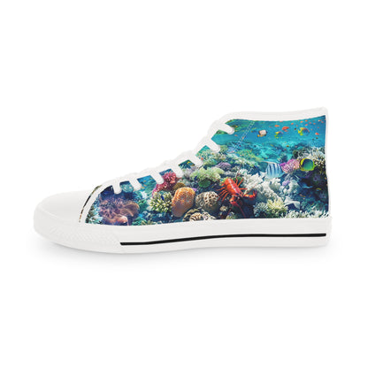 Coral Gaze Men's High Top Sneakers - Journey Below and Beyond – Where Sea Meets Shore!