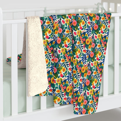 Blossom Bliss Sherpa Fleece Blanket - Snuggle Up in Style - A Modern Floral Embrace! Available in 2 sizes.