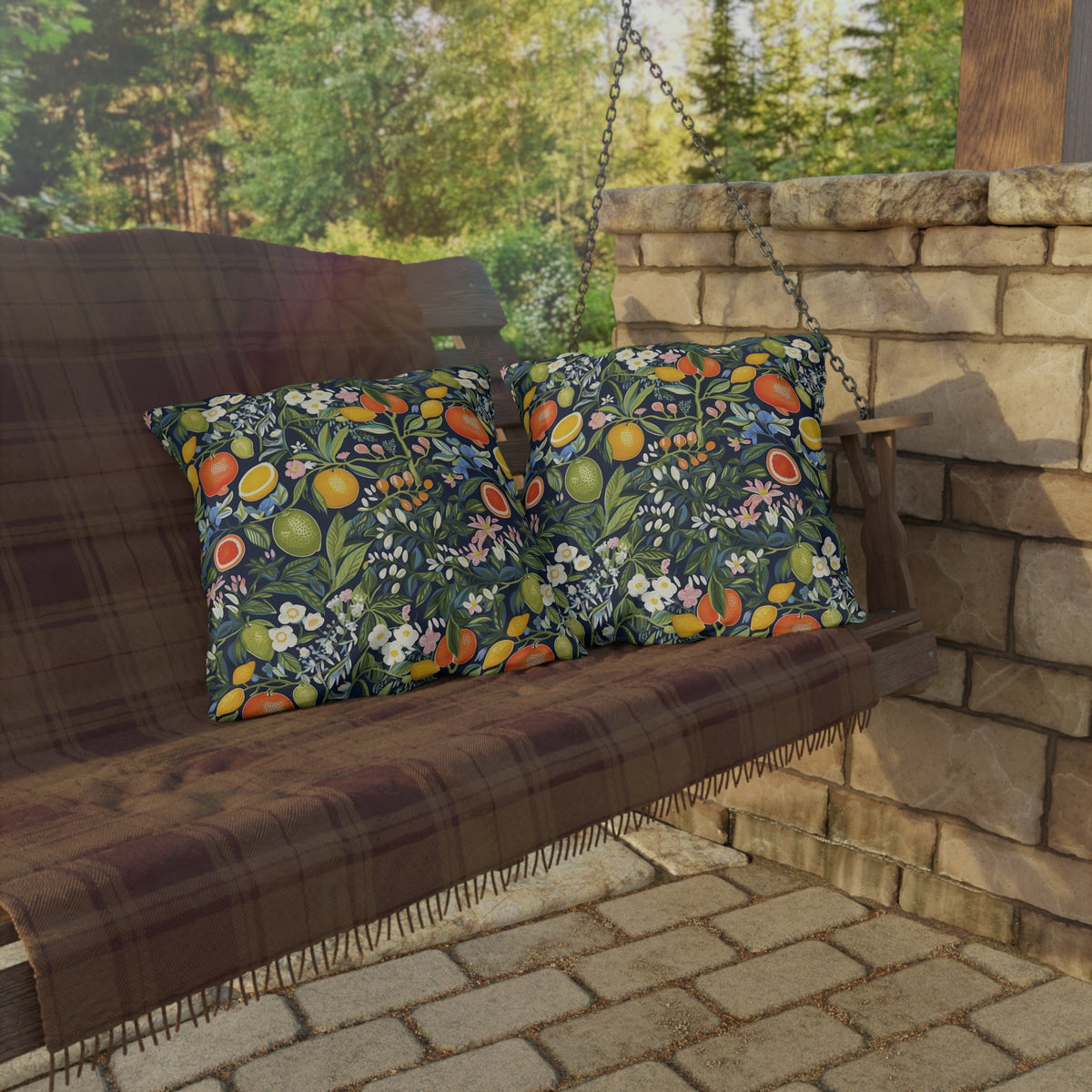 Magical Fruitiness Square Outdoor Pillow - Spun Polyester - Double-Sided Print - UV-Resistant - Water-Resistant - Available in 3 sizes.
