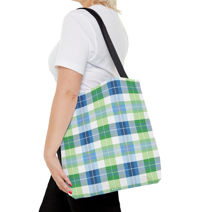 Spring Mist Plaid Tote Bag - Tote Your Essentials in Style - Fresh Plaid for Bright Days! Available in 3 sizes.
