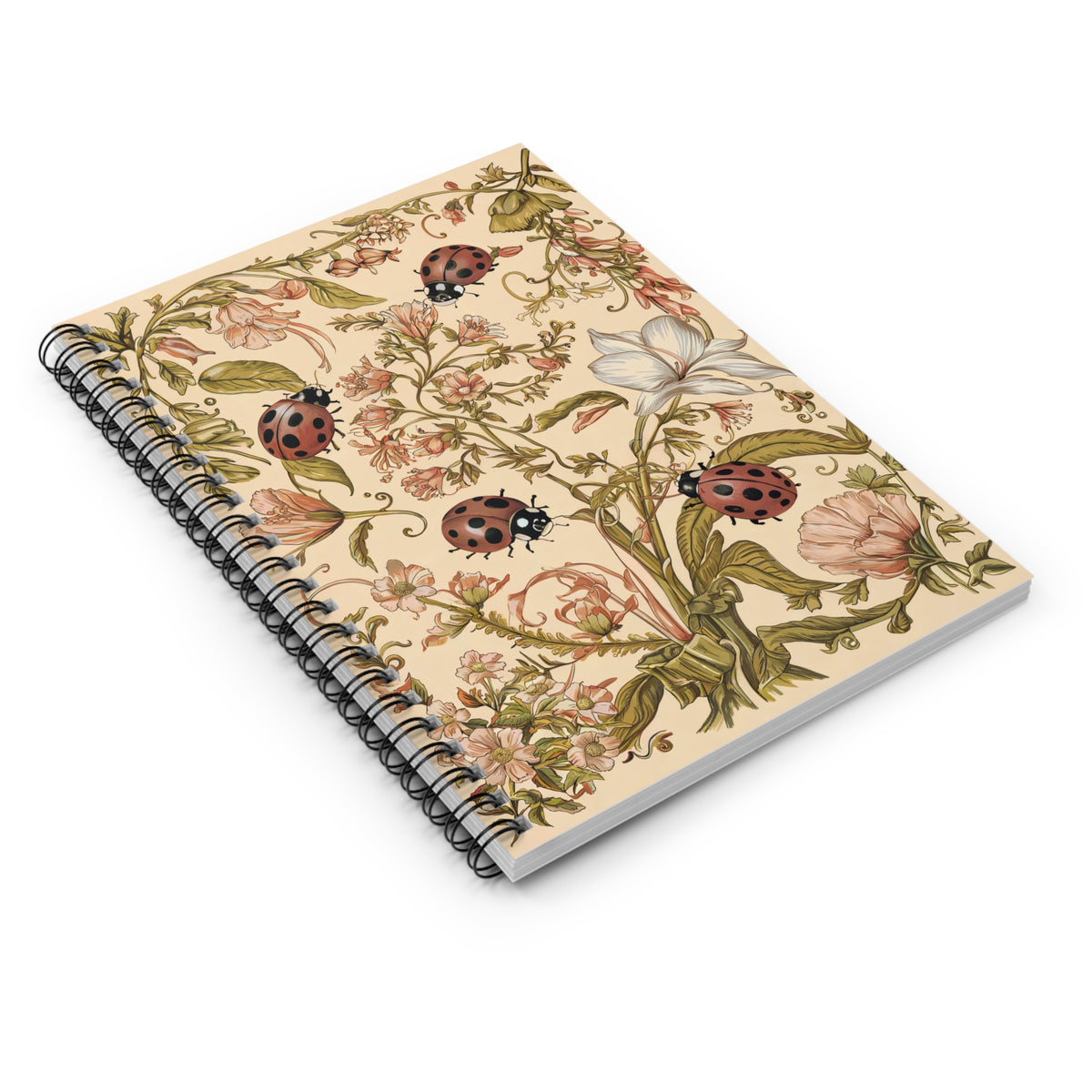 Ladybug Floral Symphony Spiral Notebook - Ruled Line - For Those Who Write with Flair!