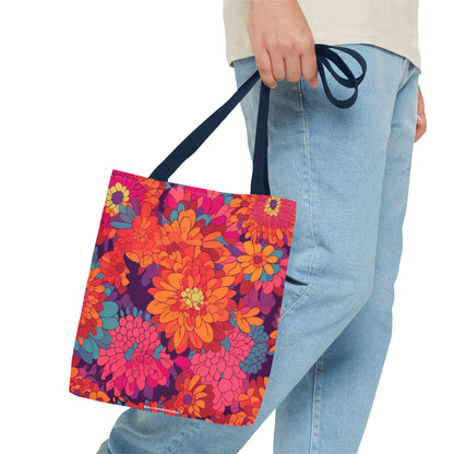 On Fire Flower Power Tote Bag - Bring Electrifying 60s Groovy Flowers on Your Next Adventure! Available in 3 sizes.