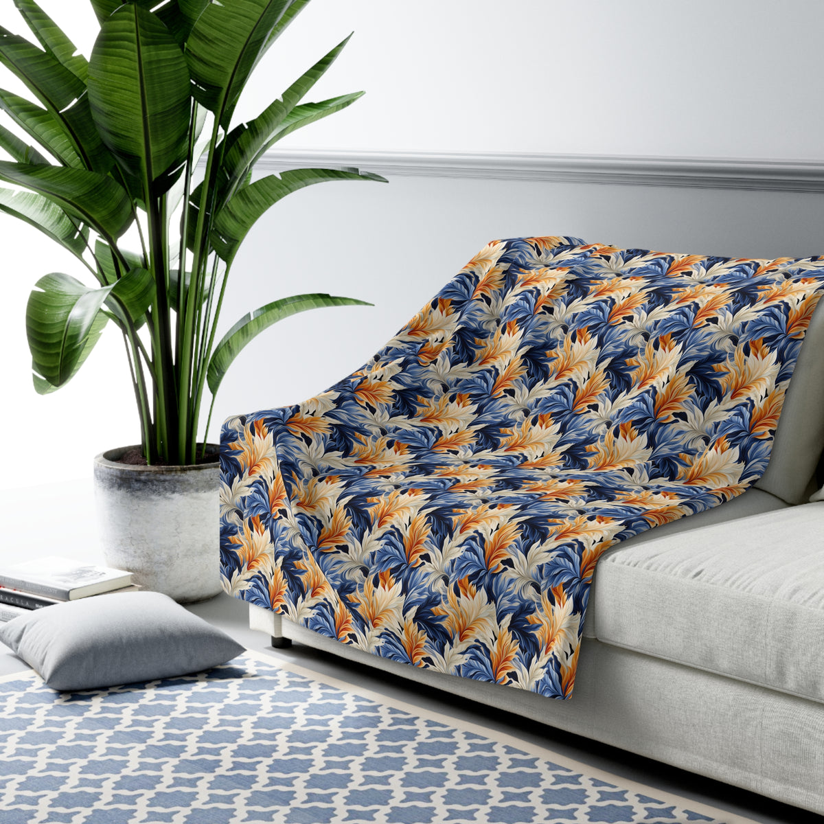 Feathered Fresco Fusion Sherpa Fleece Blanket - Wrap Yourself in Whimsy - A Tapestry of Comfort and Style! Available in 2 sizes.