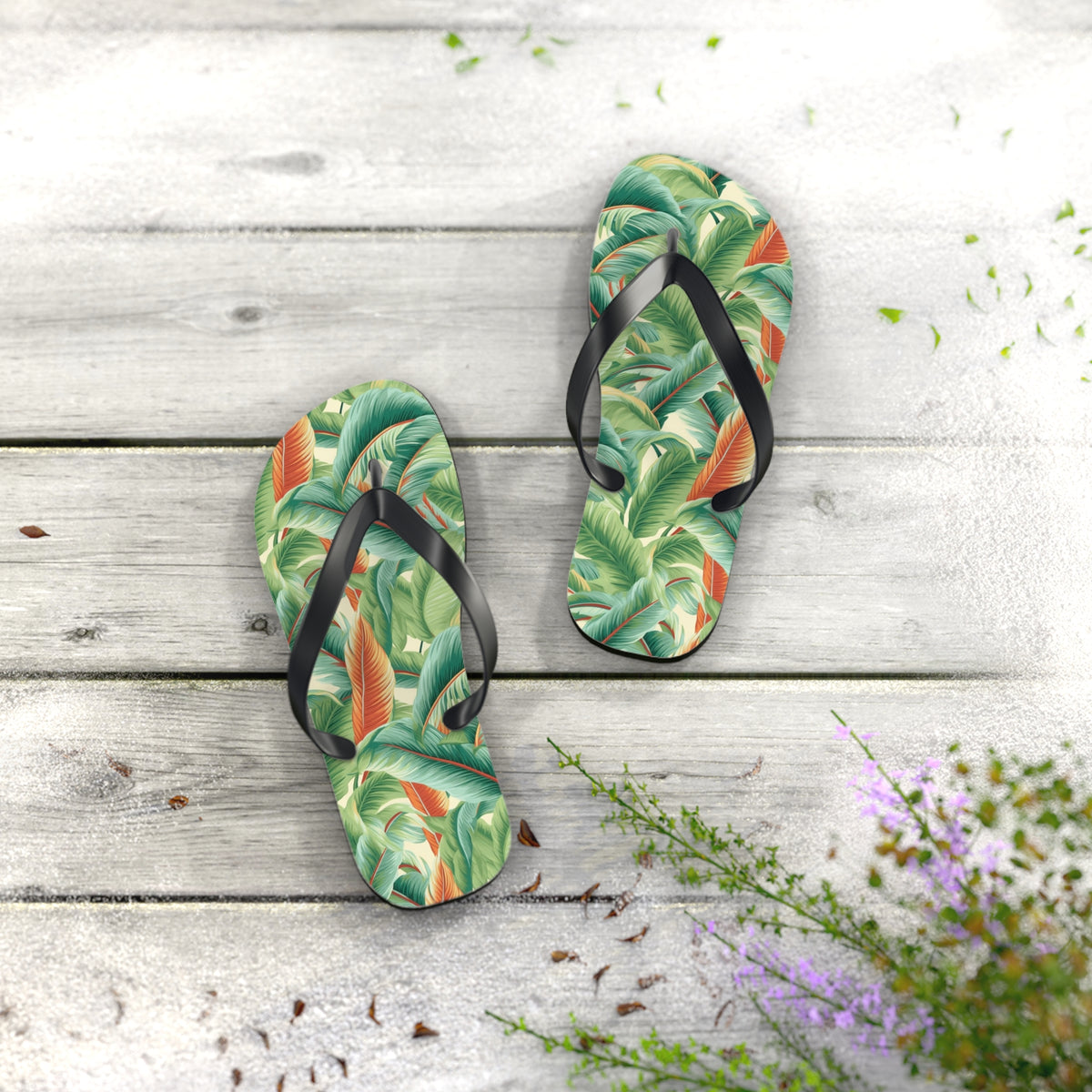 Tropical Old Miami Flip Flops. 5/8" Thick Comfortable Summer or Winter Gym/Sauna Footwear for Men, Women