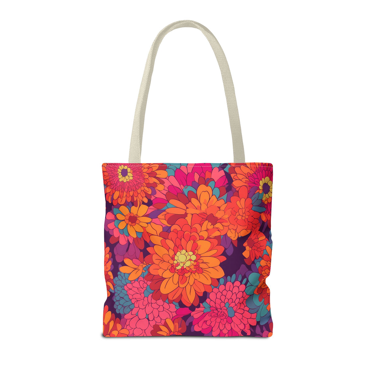 On Fire Flower Power Tote Bag - Bring Electrifying 60s Groovy Flowers on Your Next Adventure! Available in 3 sizes.