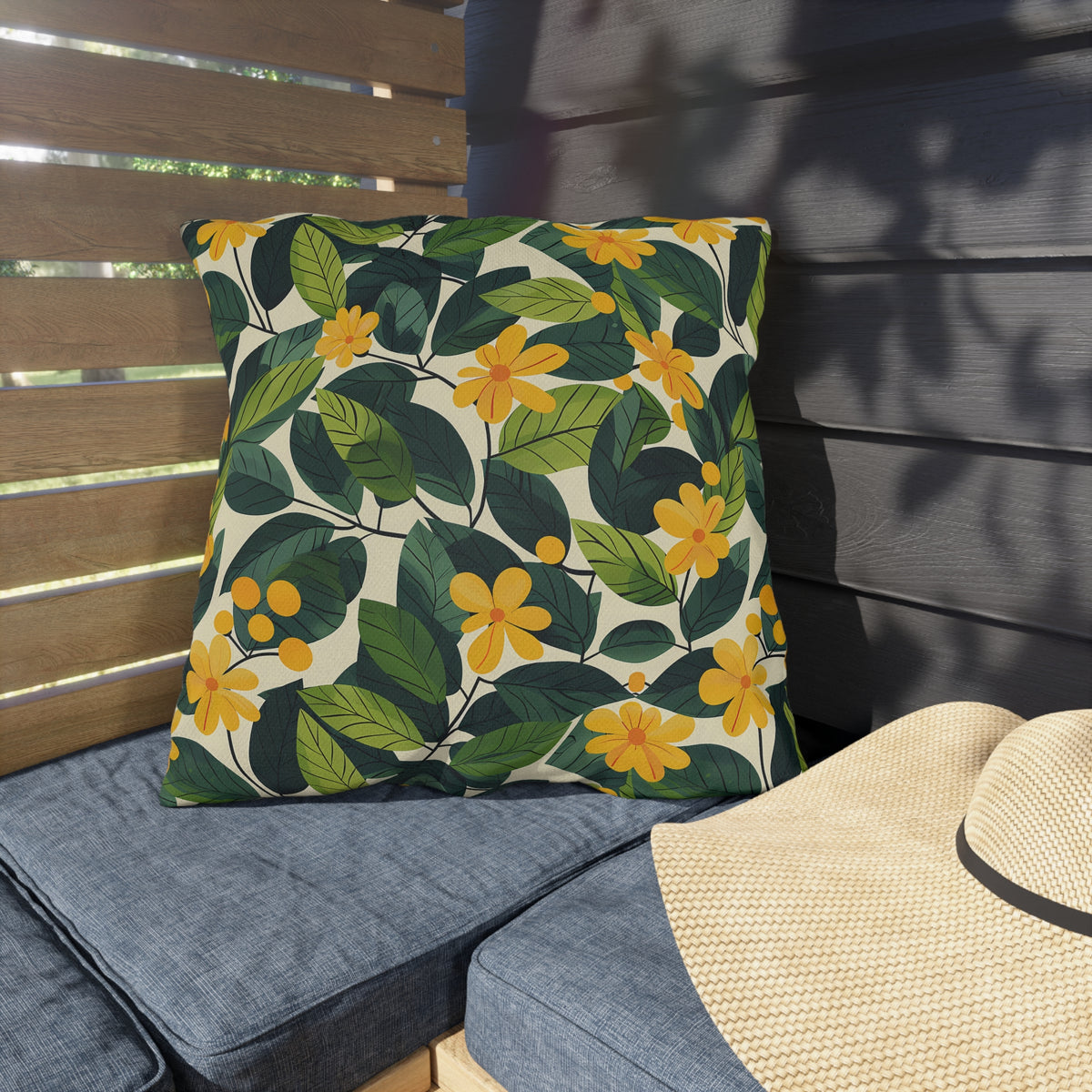 Sunshine Vines Square Outdoor Pillow - Spun Polyester - Double-Sided Print - UV-Resistant - Water-Resistant - Available in 3 sizes.