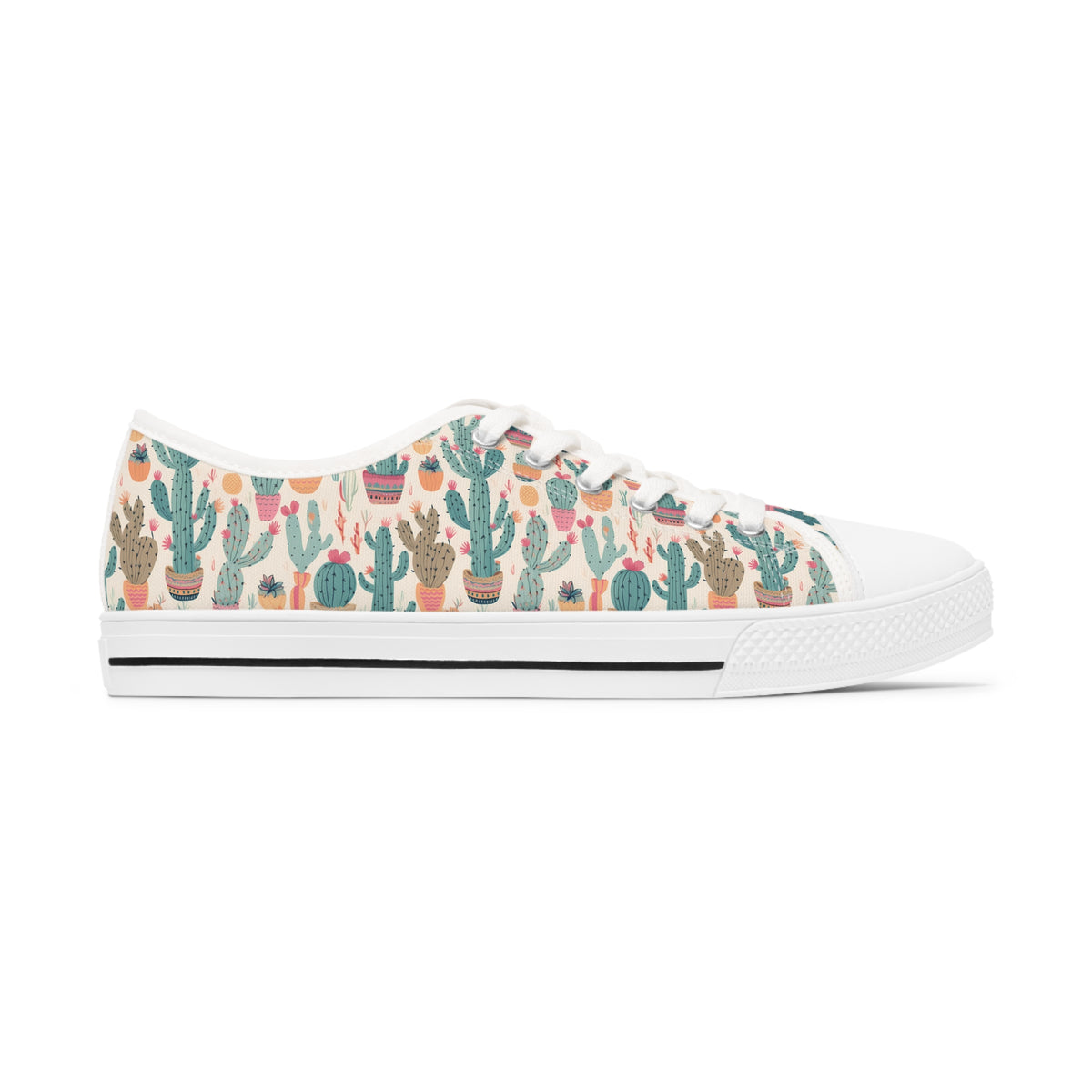 Desert Bloom Boom Ladies' Low Top Sneakers - Prickle Your Fancy - Cacti Coolness at Every Step!