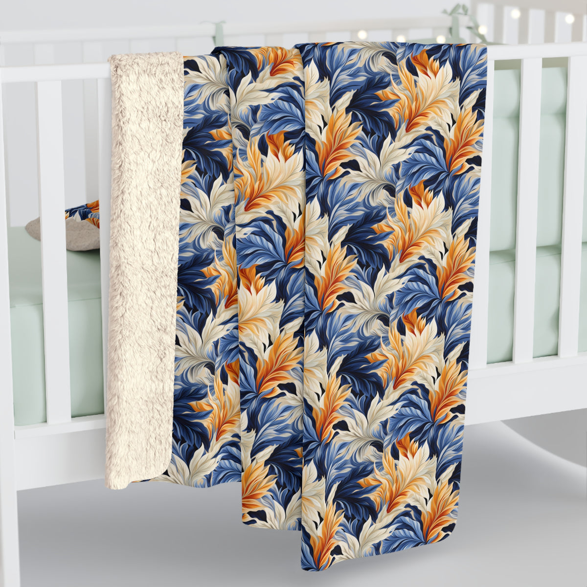 Feathered Fresco Fusion Sherpa Fleece Blanket - Wrap Yourself in Whimsy - A Tapestry of Comfort and Style! Available in 2 sizes.
