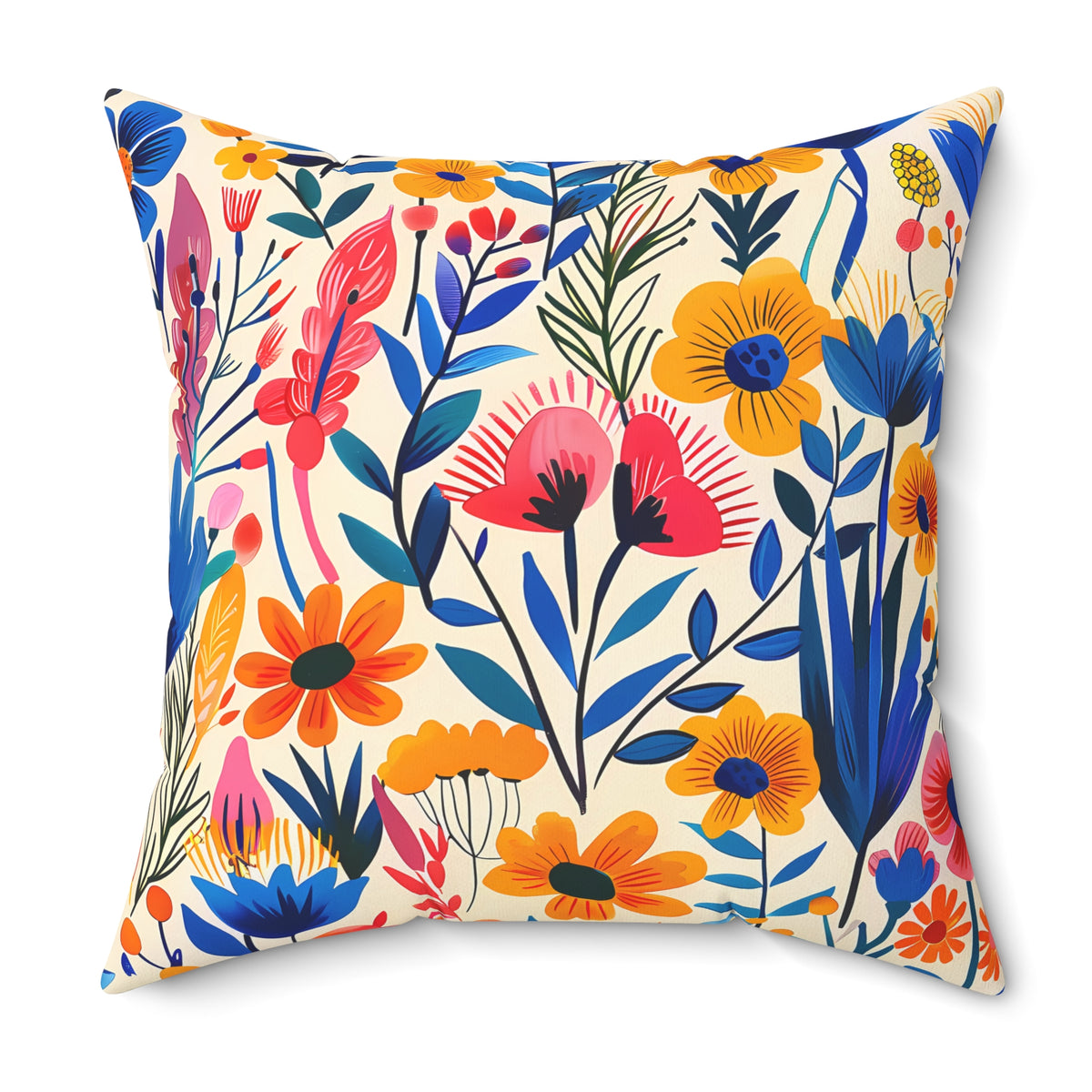 Happy Heartfelt Blooms Square Throw Pillow - Spun Polyester - Double-Sided Print - Concealed Zipper - Available in 7 sizes