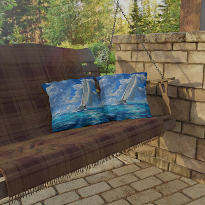 Ocean Breeze Sailing Square Outdoor Pillow - Spun Polyester - Double-Sided Print - UV-Resistant - Water-Resistant - Available in 3 sizes.