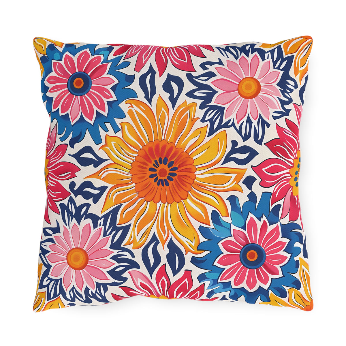 Sunsplash Petals Square Outdoor Pillow - Spun Polyester - Double-Sided Print - UV-Resistant - Water-Resistant - Available in 3 sizes.