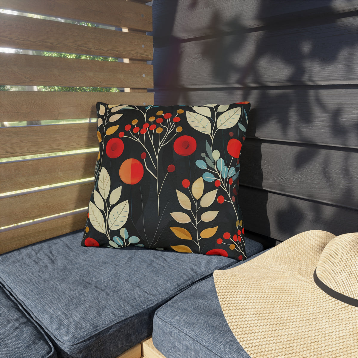 Retro Woodland Whispers Square Outdoor Pillow - Spun Polyester - Double-Sided Print - UV-Resistant - Water-Resistant - Available in 3 sizes.