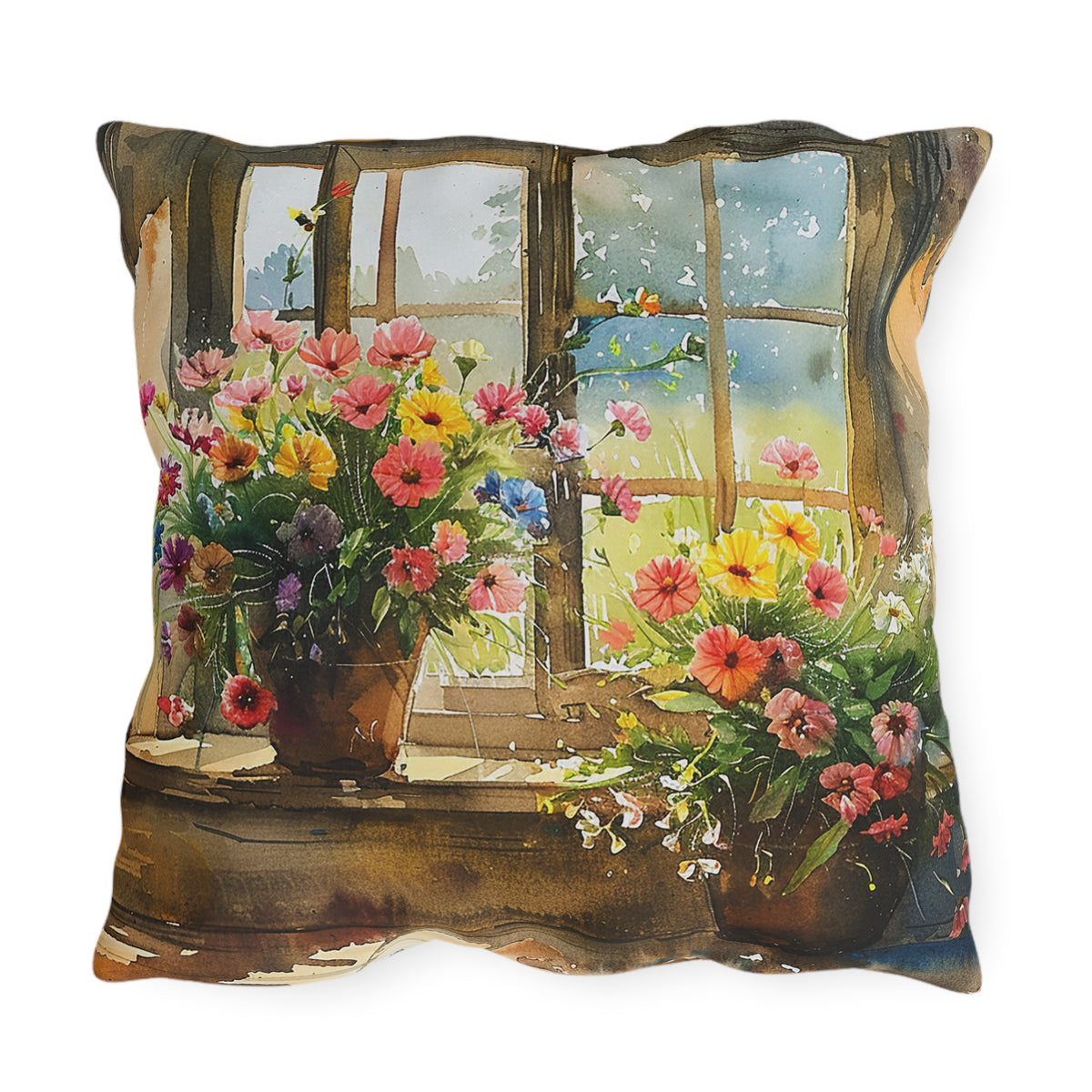 Morning Bloom Delight Square Outdoor Pillow - Spun Polyester - Double-Sided Print - UV-Resistant - Water-Resistant - Available in 3 sizes.