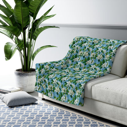 Jasmine Whisper Sherpa Fleece Blanket - Wrap Yourself in Floral Serenity - Softness and Style in Every Thread! Available in 2 sizes.
