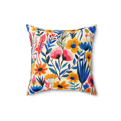 Happy Heartfelt Blooms Square Throw Pillow - Spun Polyester - Double-Sided Print - Concealed Zipper - Available in 7 sizes