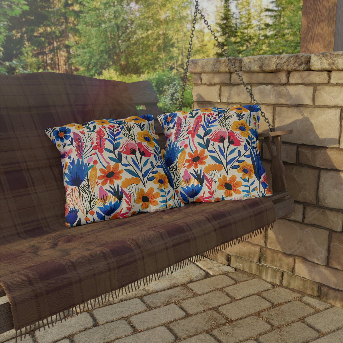 Happy Heartfelt Blooms Square Outdoor Pillow - Spun Polyester - Double-Sided Print - UV-Resistant - Water-Resistant - Available in 3 sizes.