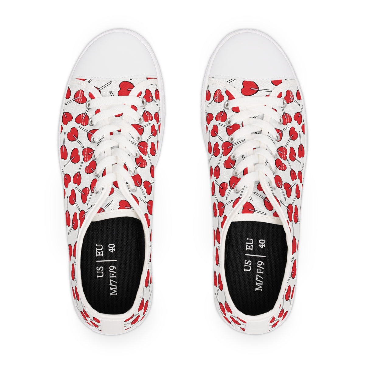 Sweetheart Lollipops Ladies' Low Top Sneakers - Step into Whimsey with Every Move - Where Love Meets Fun!