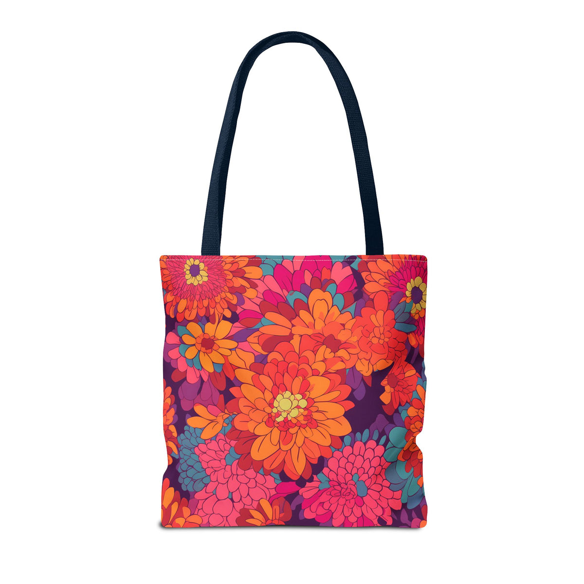 On Fire Flower Power Tote Bag - Bring Electrifying 60s Groovy Flowers on Your Next Adventure! Available in 3 sizes.