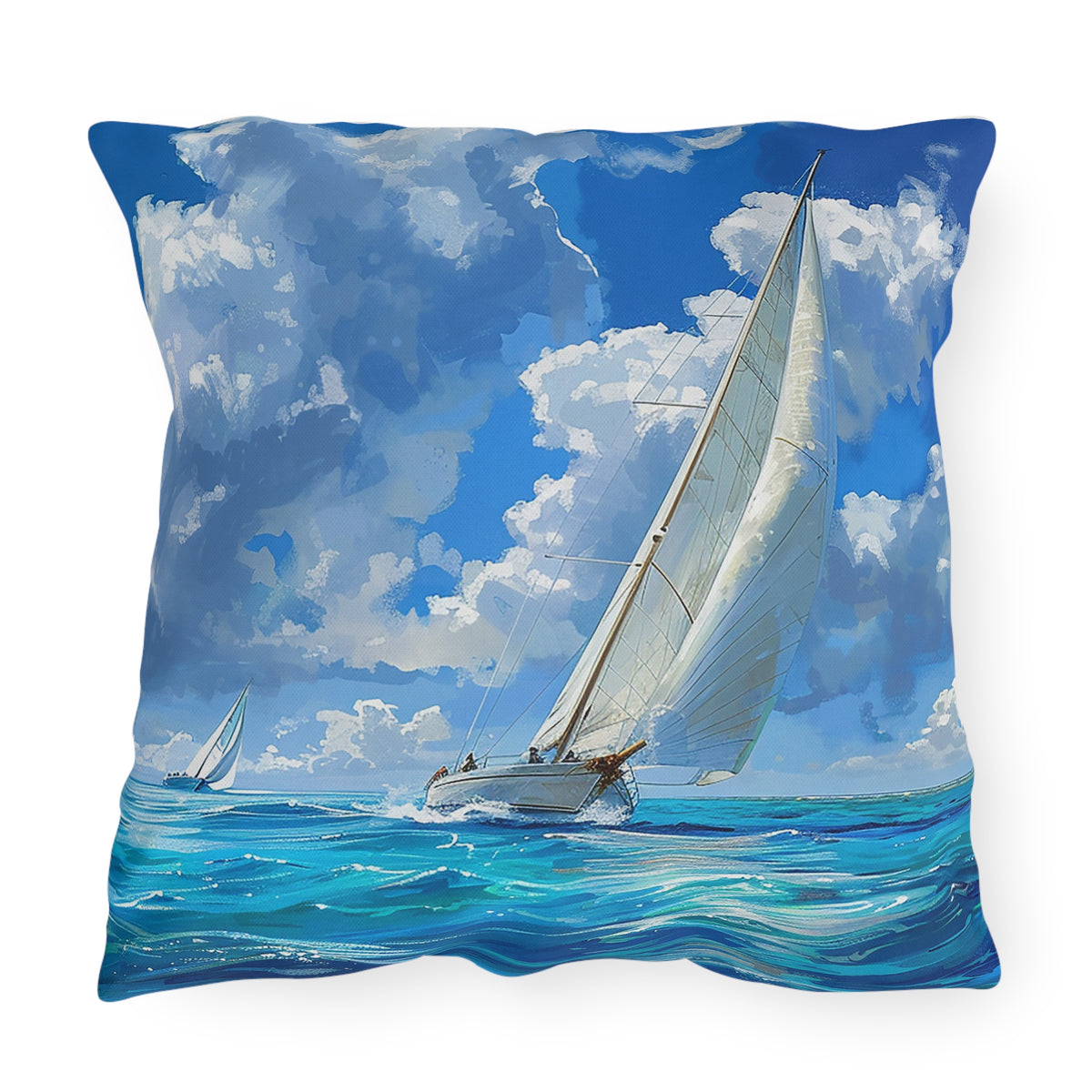 Ocean Breeze Sailing Square Outdoor Pillow - Spun Polyester - Double-Sided Print - UV-Resistant - Water-Resistant - Available in 3 sizes.